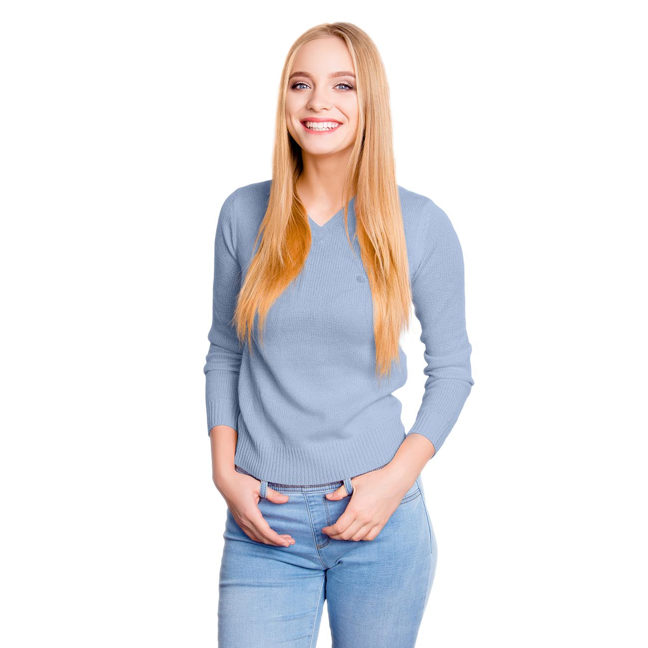 Wollpullover V-Ausschnitt Damen