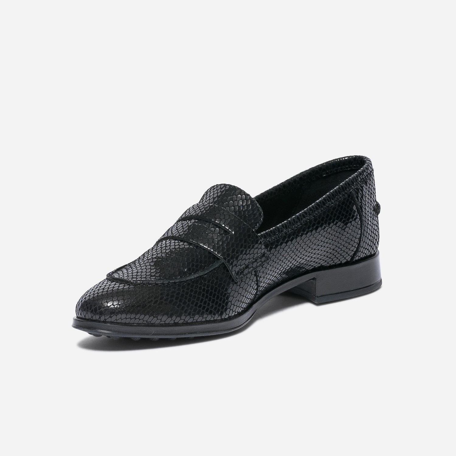 Mocassin noir éco-conçu en cuir effet python verni
