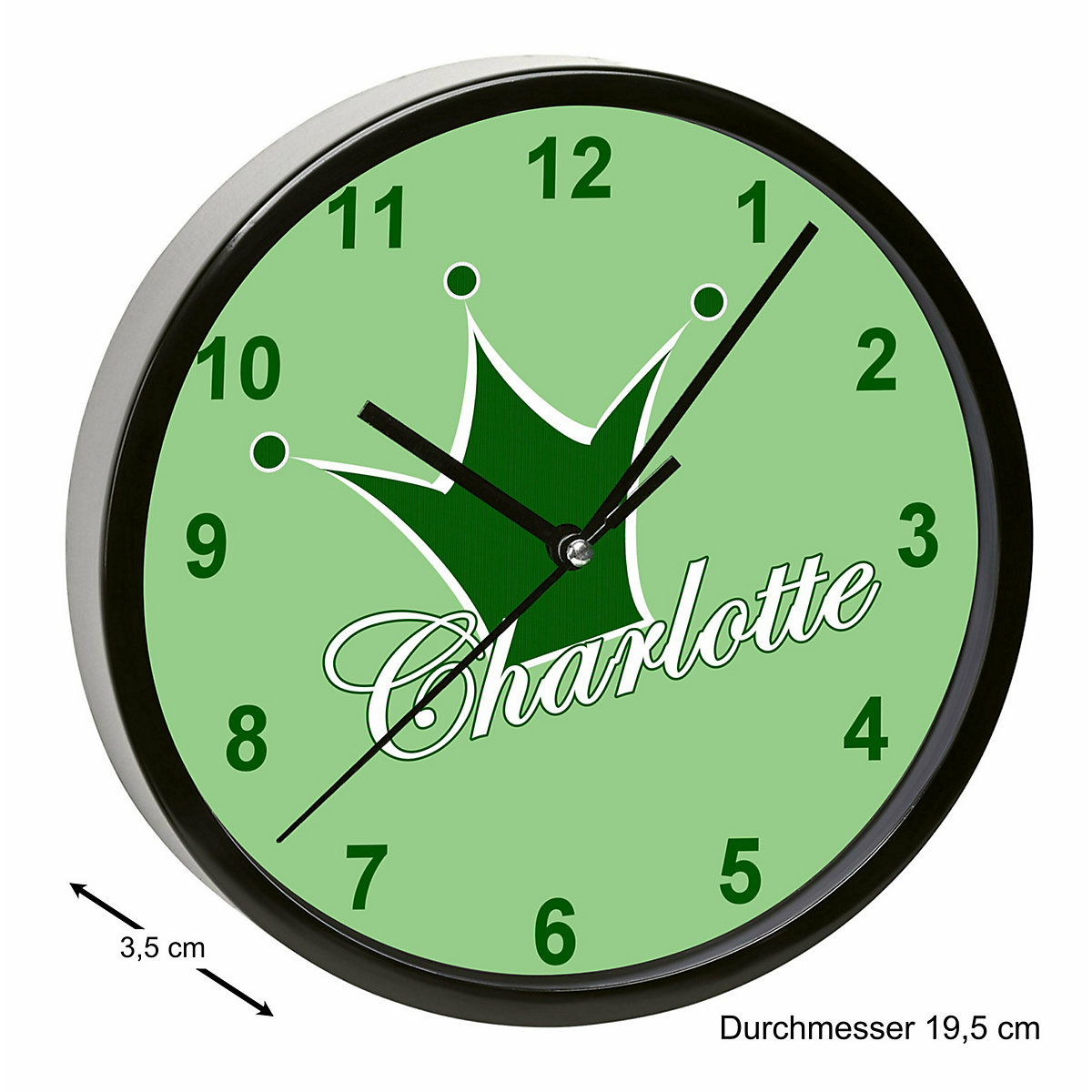 Kinder Wanduhr personalisiert mit Name Krone grün