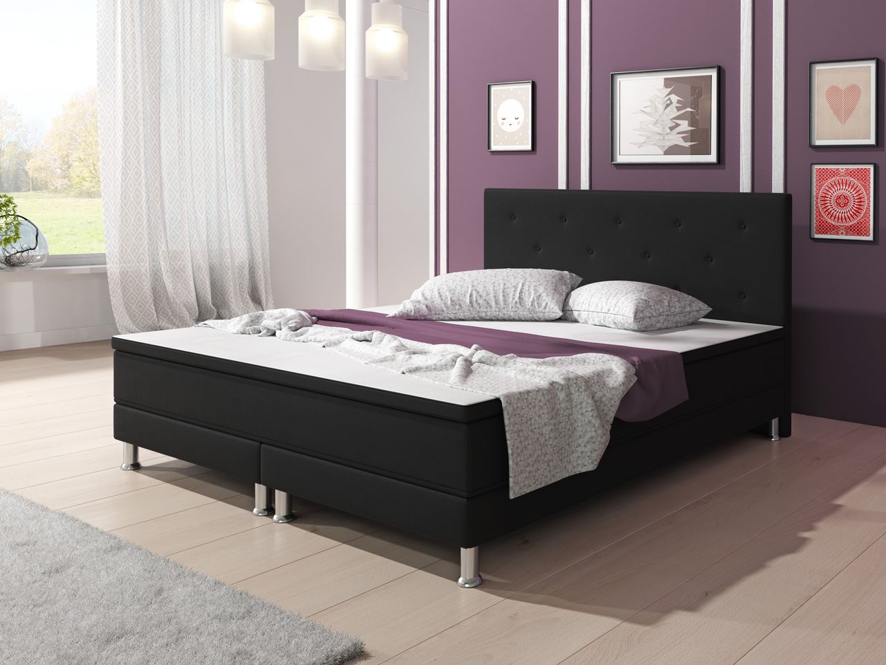 IHG Boxspringbett Esra 140x200 Webstoff Schwarz