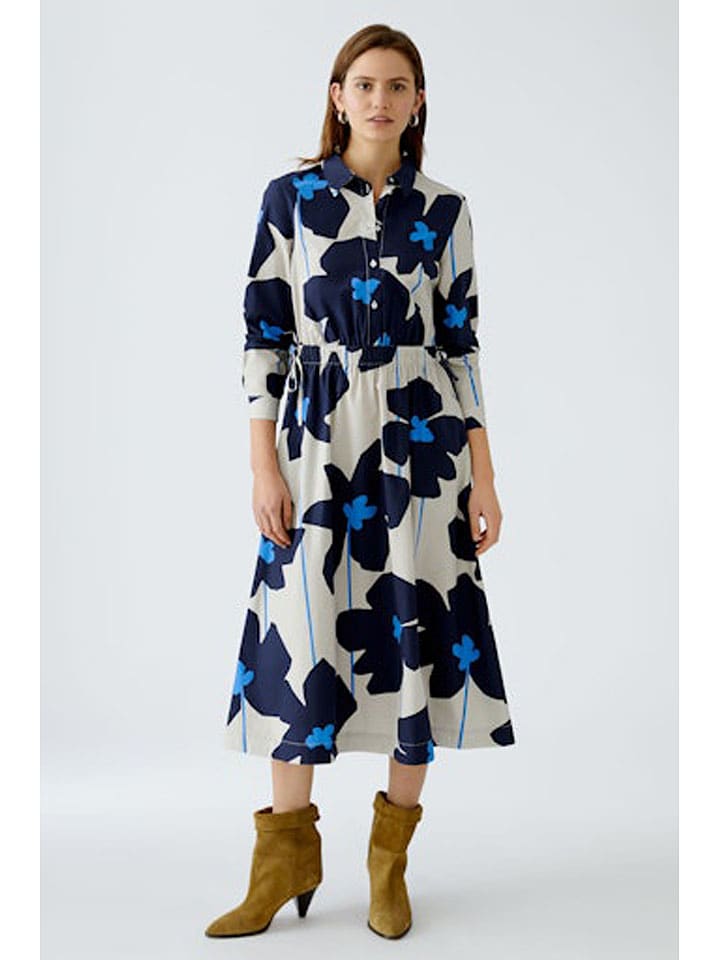 Oui Kleid in Creme/ Dunkelblau günstig kaufen