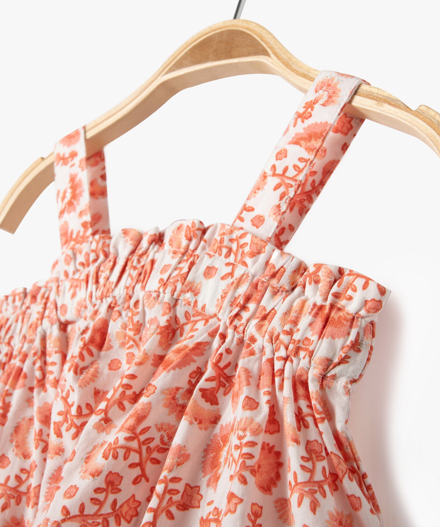 Blouse bébé fille à bretelles et motif fleuri pailleté blanc | GEMO