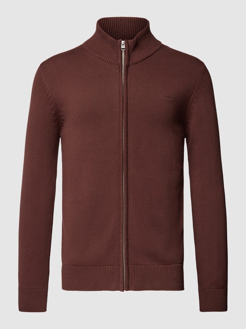 Strickjacke mit Label-Stitching Modell 'STAND JACKET' in bordeaux rot