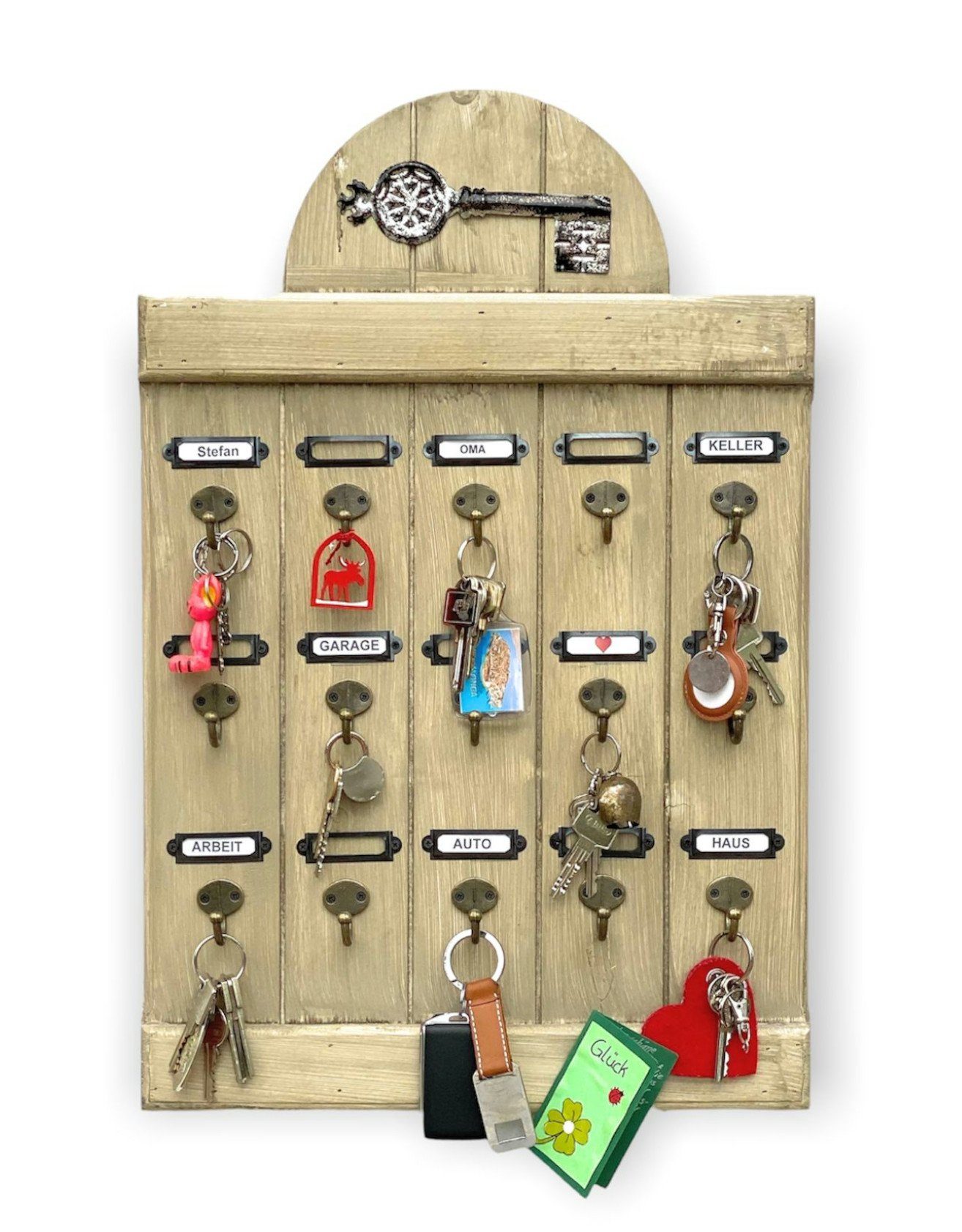 DanDiBo Schlüsselbrett DanDiBo Schlüsselbrett Holz Vintage Wand Hakenleiste mit 15 Haken Braun 96210 Schlüsselhalter Schlüsselleiste Schlüsselboard