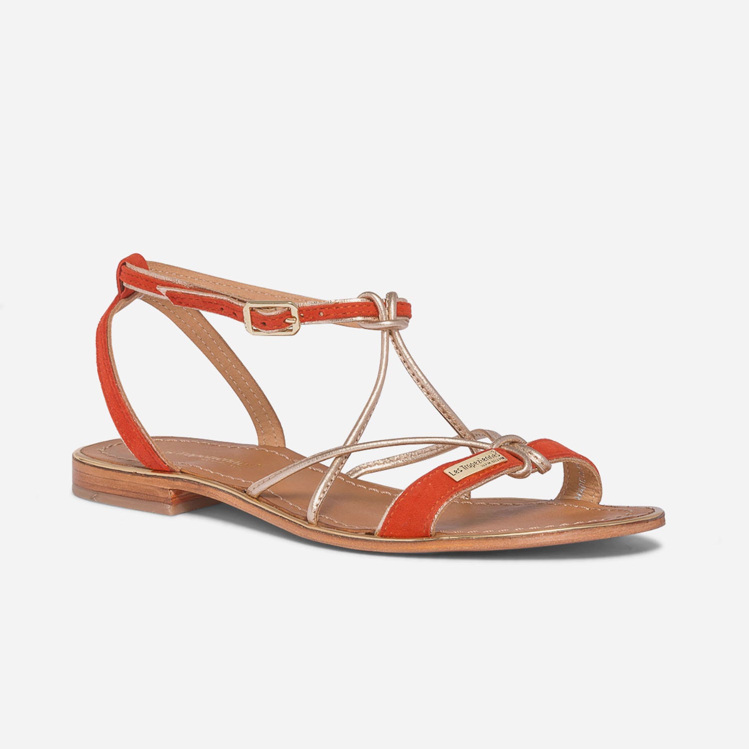Sandale LES TROPEZIENNES orange et or en cuir
