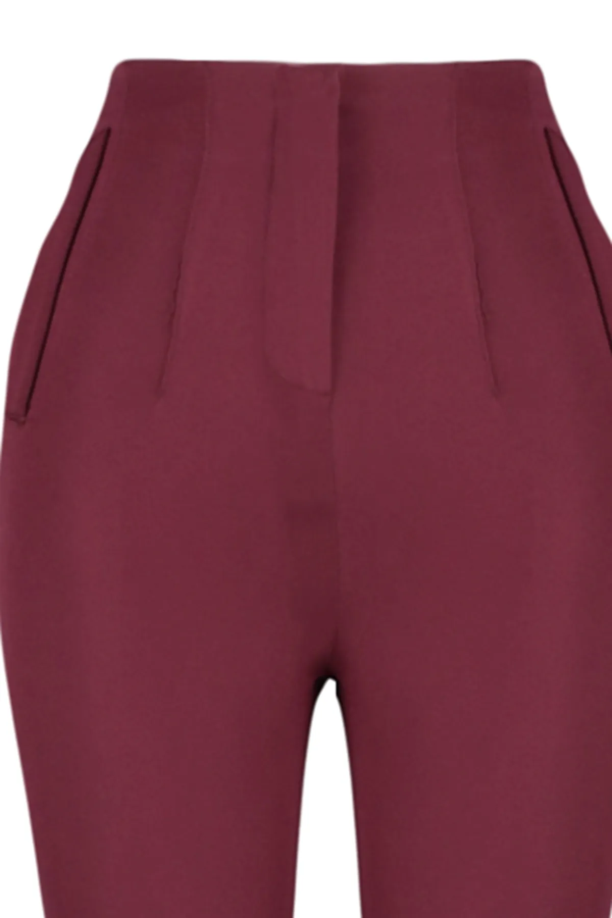 Trendyol Collection  Dunkelburgunderrote, zigarettengemusterte, gewebte Hose mit hoher Taille und knöchellangem Abnäher TWOSS20PL0515