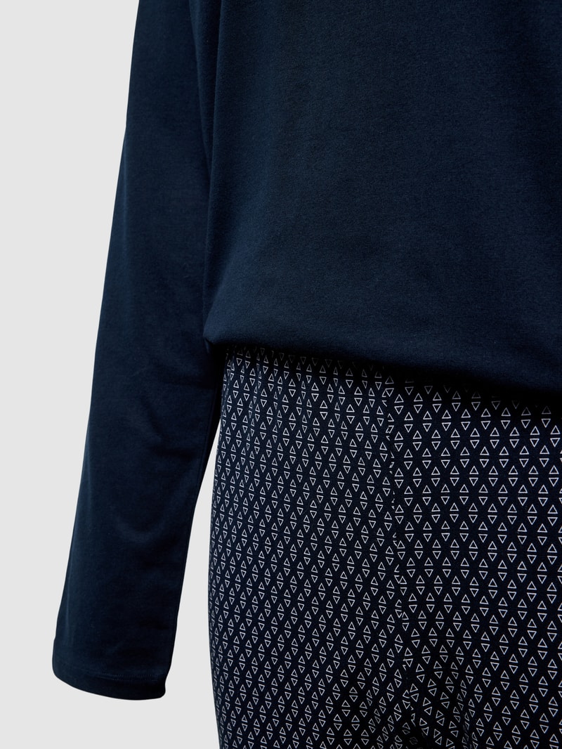 Pyjama mit geripptem Rundhalsausschnitt in marineblau