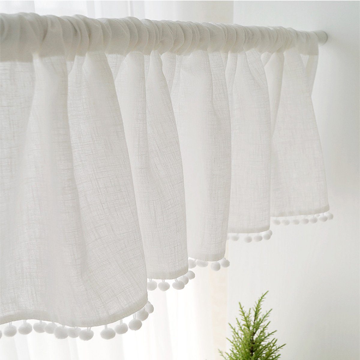 Scheibengardine Kurze Fenster Gardinen Vorhänge, Quastenball, Freizeit, Sunicol, (1 St), H×B:46×132;61×132;76×132