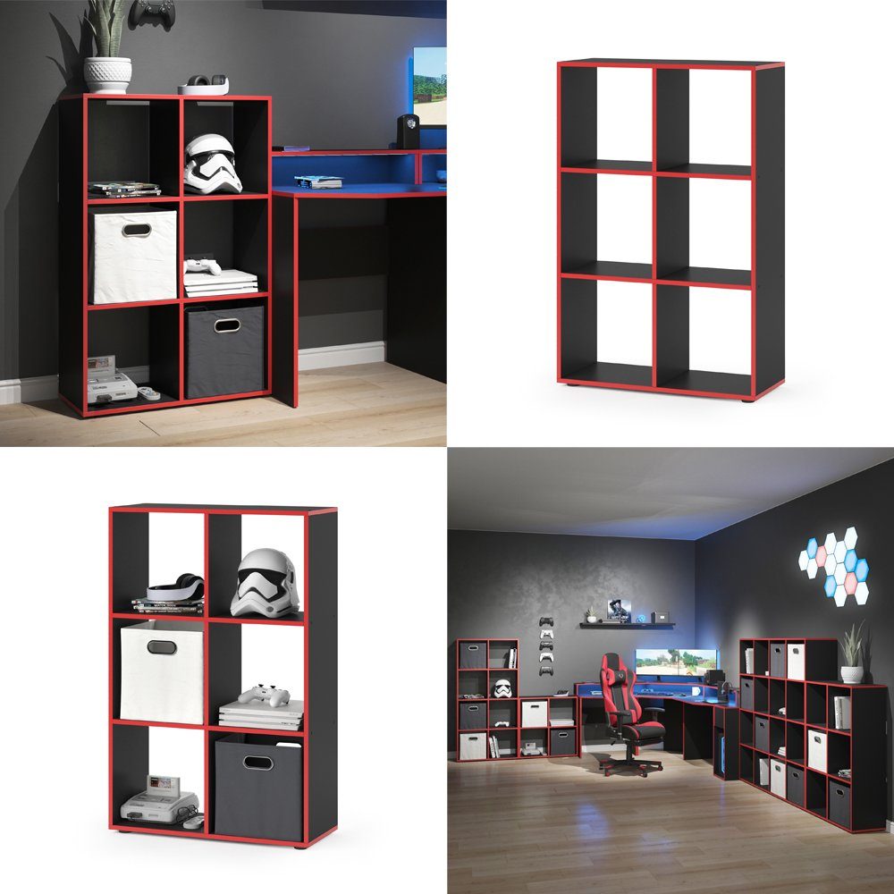 Vicco Raumteiler Standregal Bücherregal KARREE 6 Fächer Schwarz/Rot