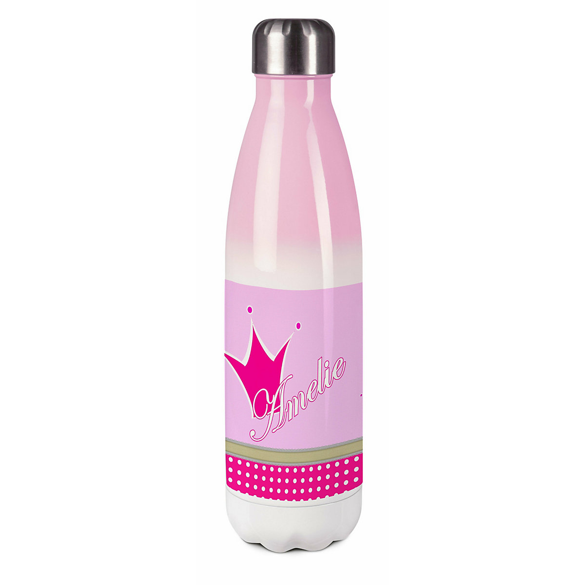 Edelstahl Kinder Thermoflasche / Trinkflasche bunt Krone Farbe pink Spülmaschinenfest, Auslaufsicher, Bruchfest, Doppelwandig, Für Heißgetränke geeignet, Mit Deckel, Isoliert