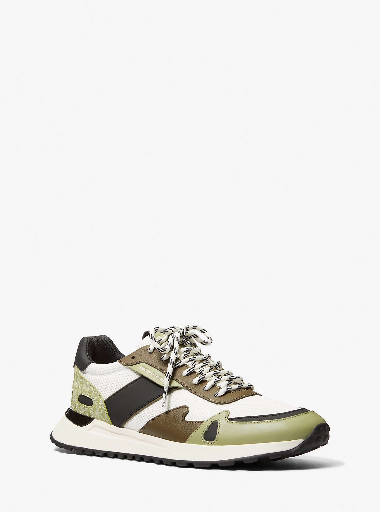 Miles fargeblokkerte signaturlogo- og mesh-sko – OLIVE