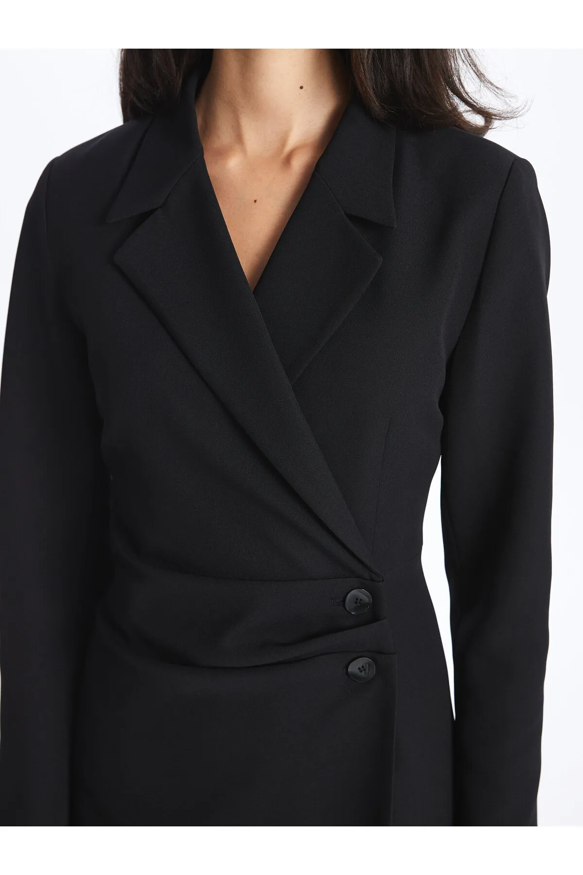 LC Waikiki  Zweireihiges, gerades, langärmliges Damen-Jackenkleid mit Kragen