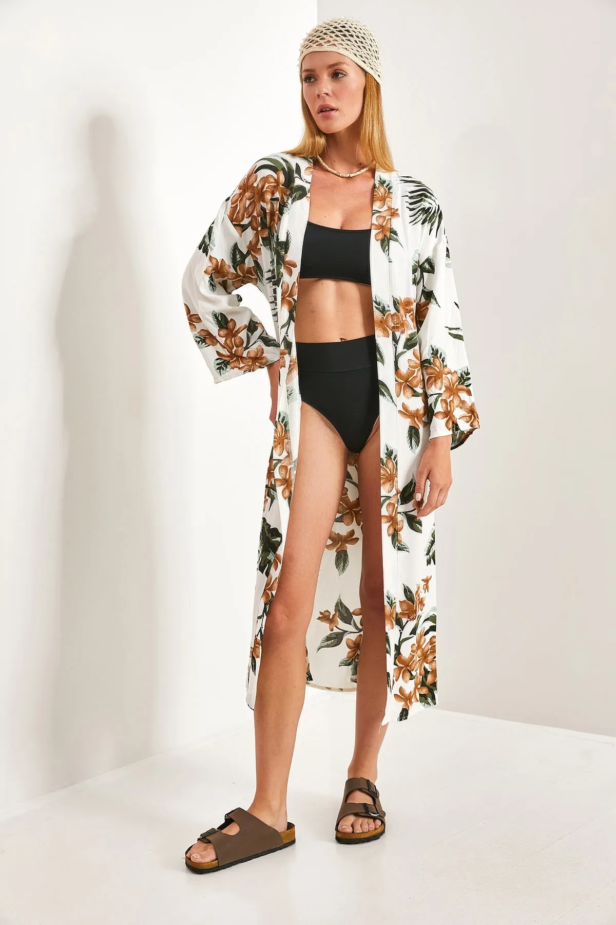 Bianco Lucci  Mehrfarbig gemusterter Damen-Kimono mit Gürtel