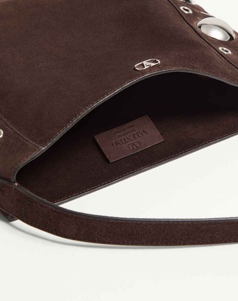Bolsa de ombro Valentino Garavani Nellcôte em camurça com franjas