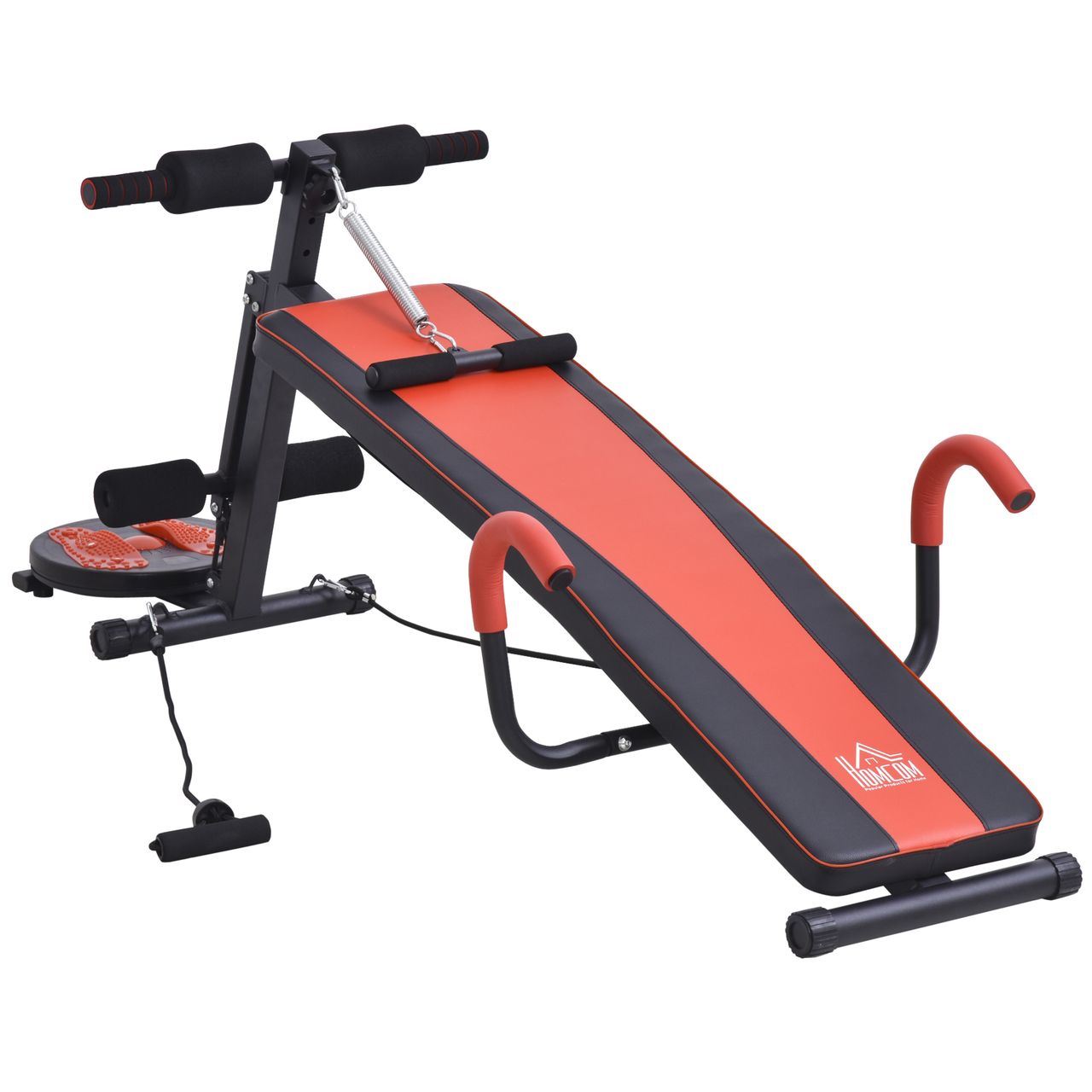 HOMCOM Sit Up Bank Bauchtrainer Trainingsbank Verstellbar Gepolstert mit Widerstand 120 kg Belastbarkeit Rot Schwarz 53x166x52–60 cm