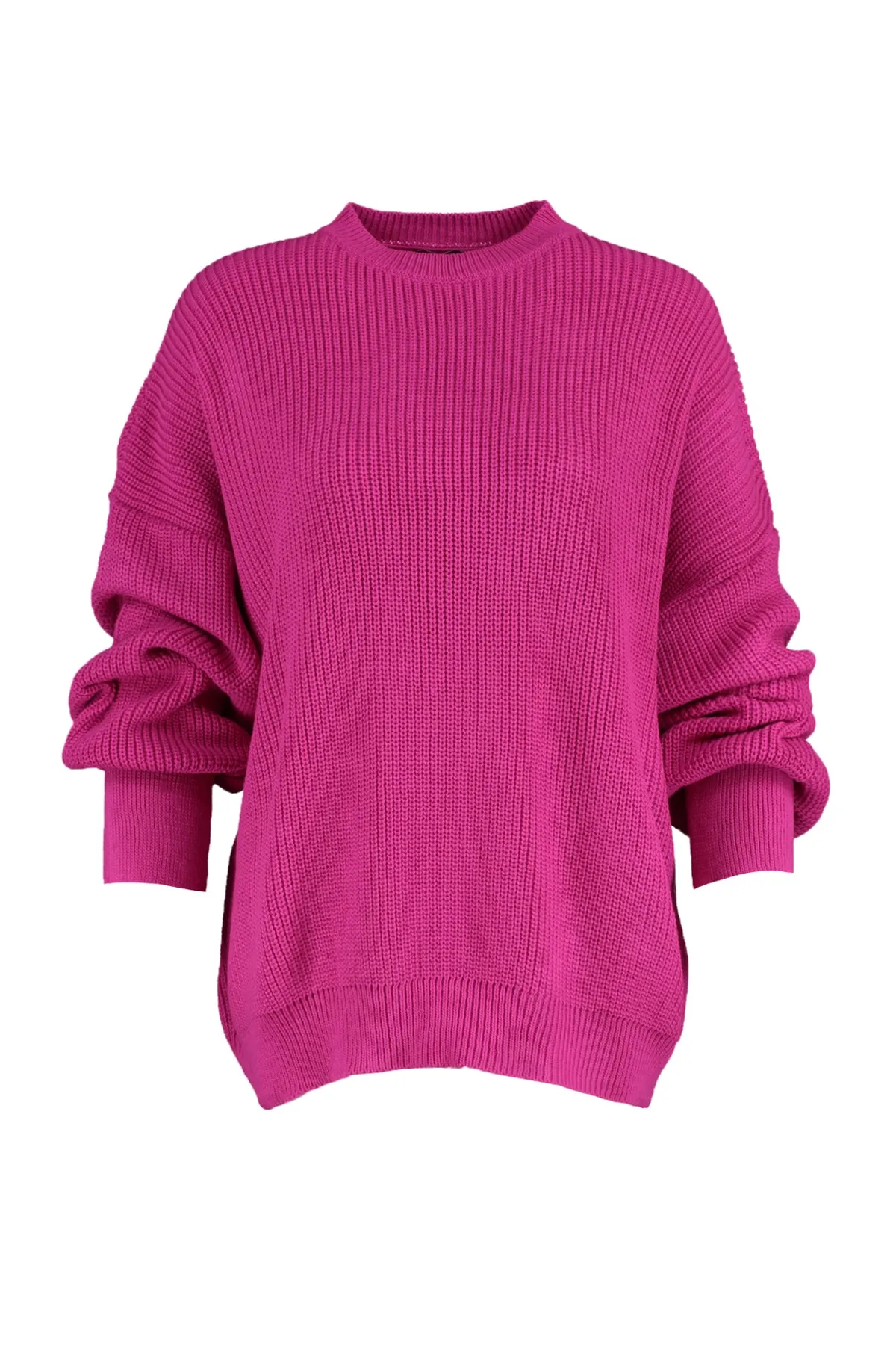 Trendyol Collection  Fuchsiafarbener Strickpullover mit Rundhalsausschnitt und weiter Passform TWOAW23KZ01448
