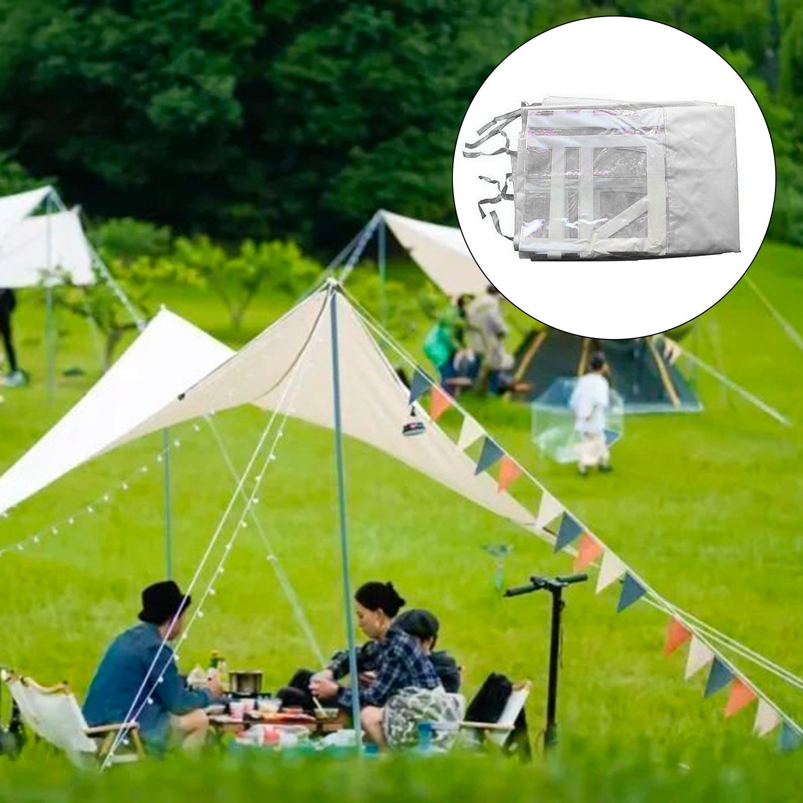 Rutaqian Tarp-Zelt Zelttuch Faltbar Wasserdicht Hat 3 Seiten und transparente Fenster, (Multifunktionaler Camping-Sonnenschutz aus Oxford-Stoff, Wind- und regensicheres Wickeltuch für Außenstallzelte), für Festival, Party, Marktstand, Flohmarkt und C