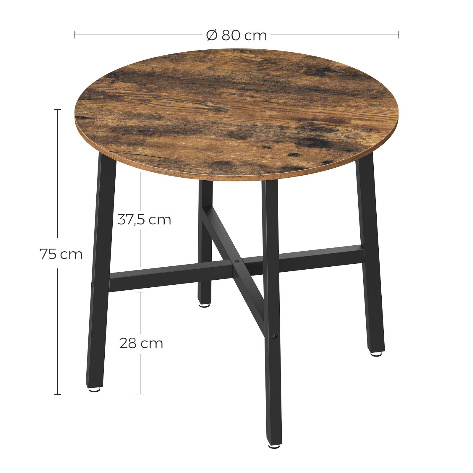 VASAGLE Esstisch, Küchentisch, 80 x 75 cm (x H), für Wohnzimmer, Küche