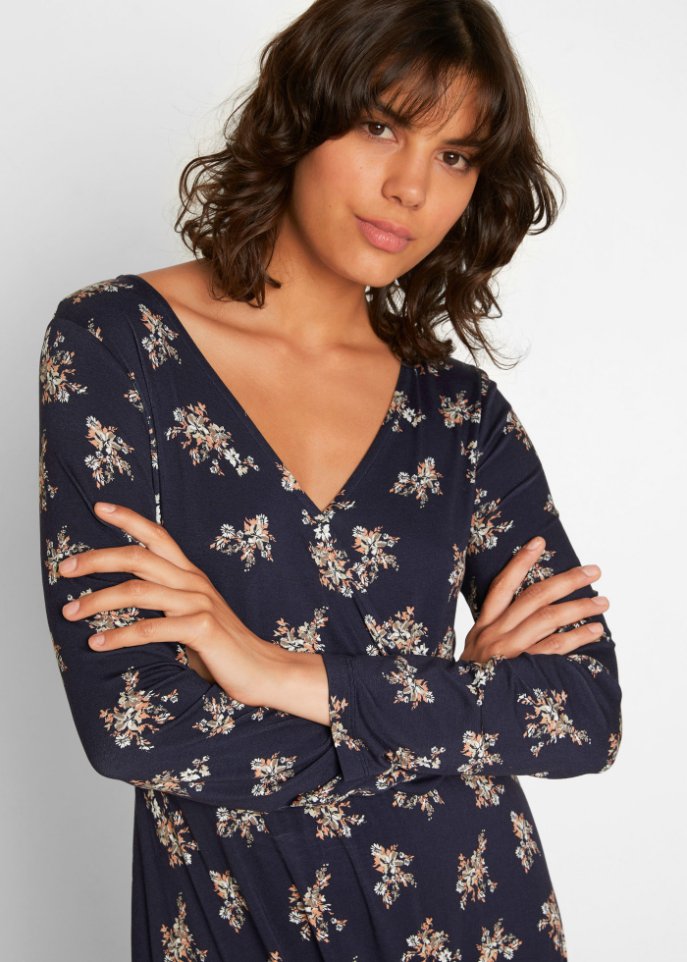 Bedrucktes Maxikleid, langarm