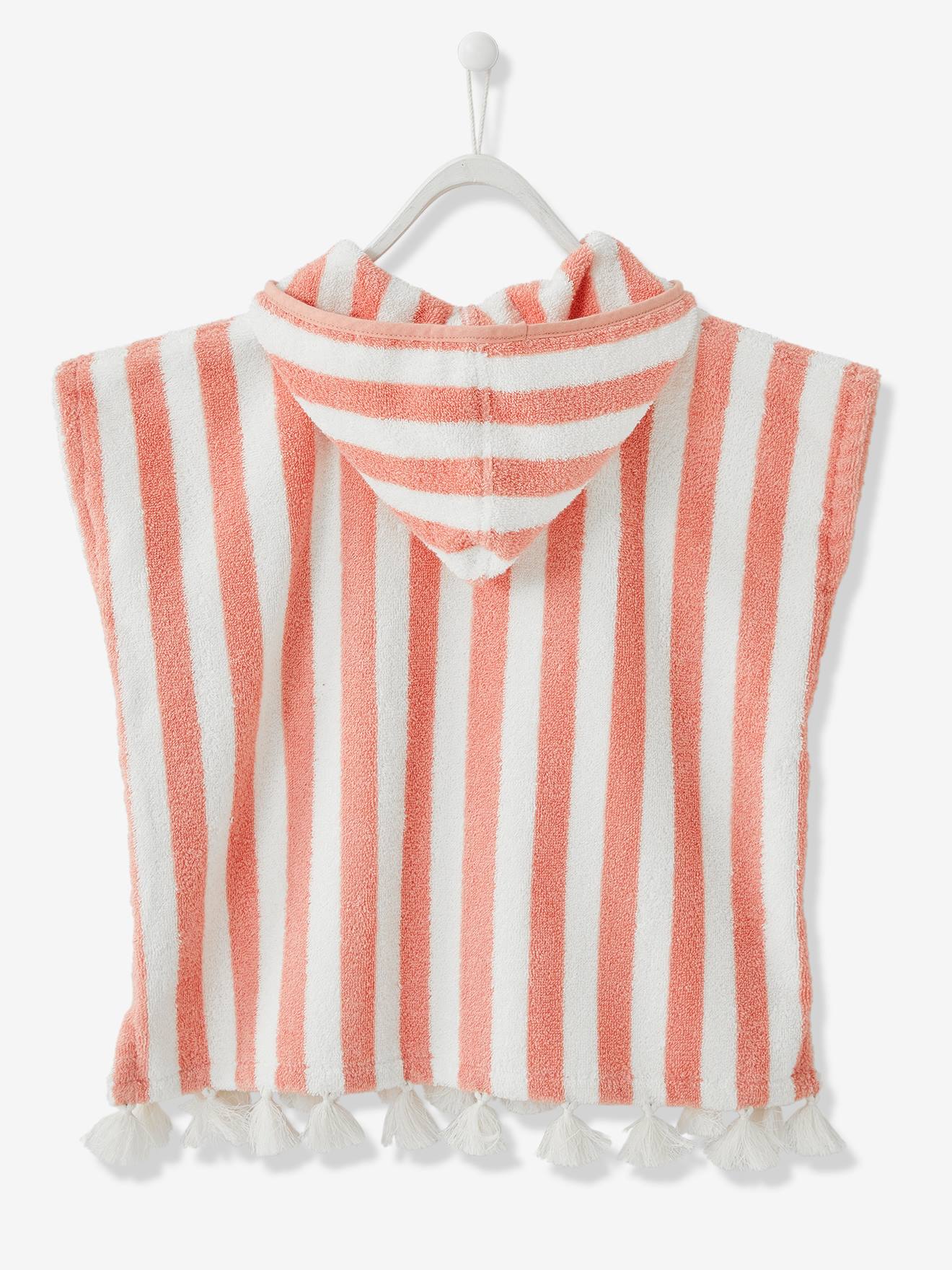 Poncho de bain bébé à rayures personnalisable rose