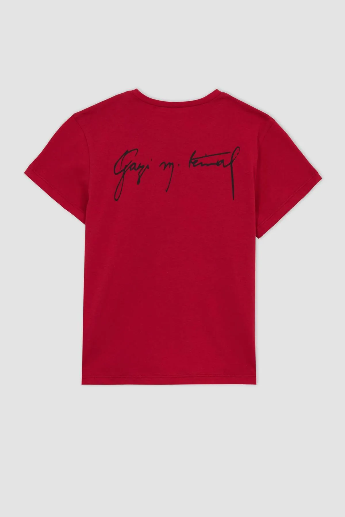 DeFacto  Rotes kurzärmliges Mädchen-T-Shirt mit Atatürk-Aufdruck - Tyc00689968439