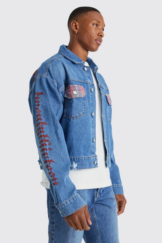 Kastige Jeansjacke mit Print