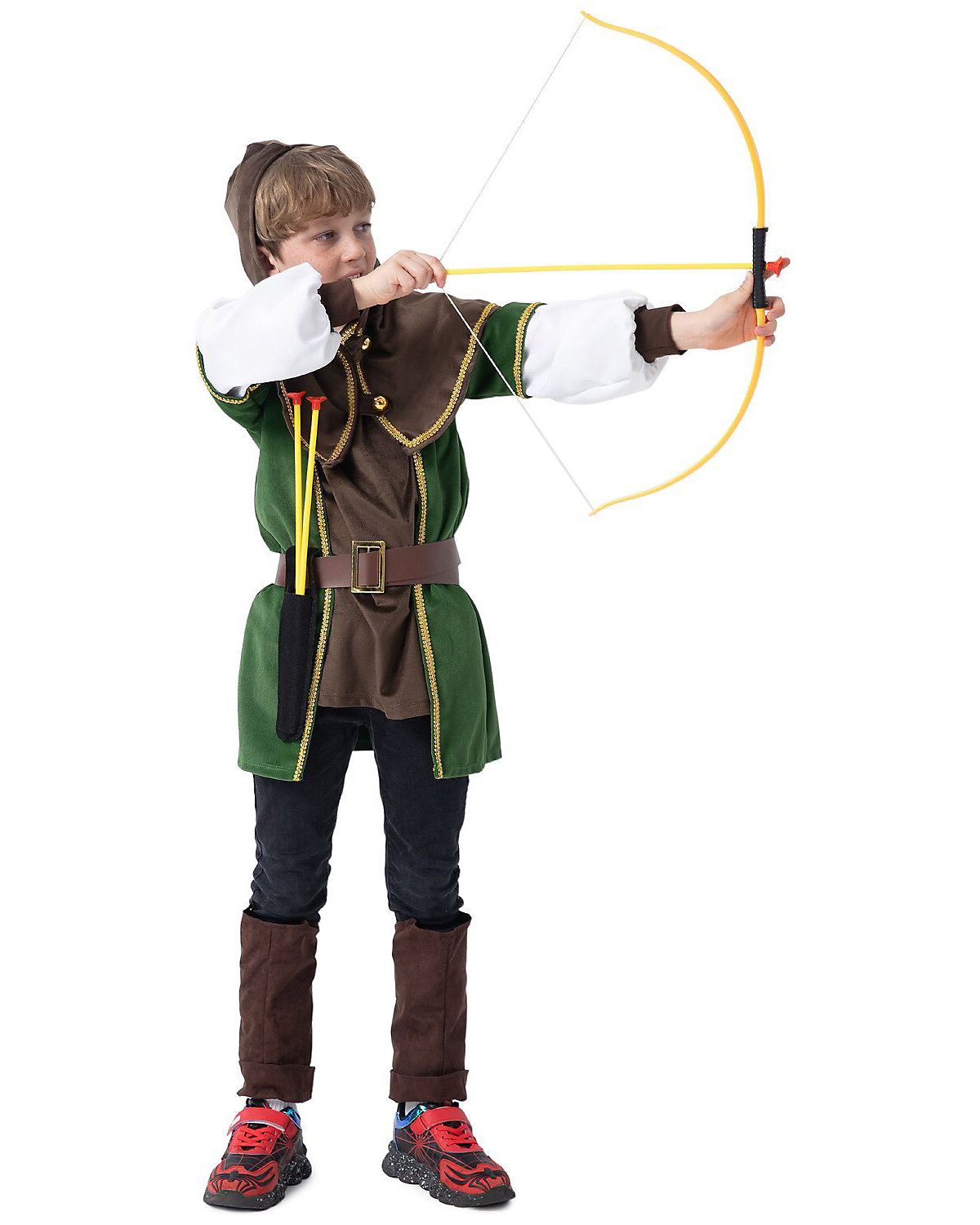Robin Hood Kostüm Set mit Bogen, Verkleidung für Kinder zu Fasching, cooles Karnevalskostüm, braun/grün