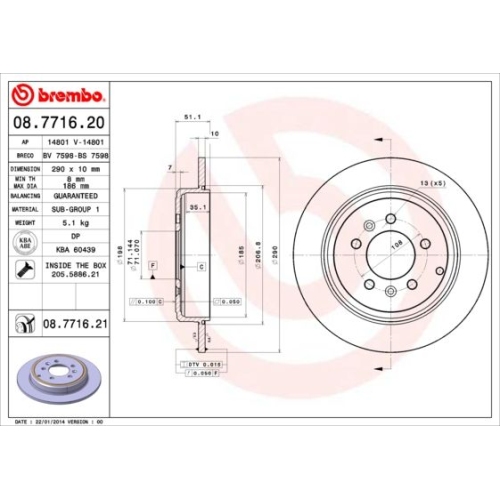 Bremsscheibe Brembo Hinterachse  2 Stück 08.7716.21 - ATU