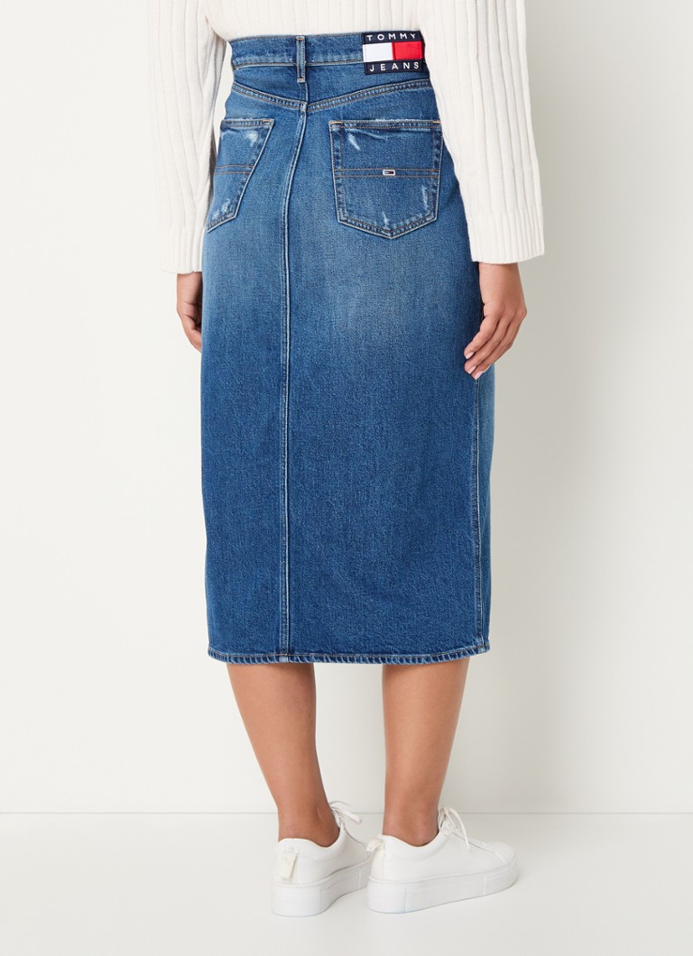 Gonna midi in denim Claire di Tommy Hilfiger, con spacco e tasche laterali.