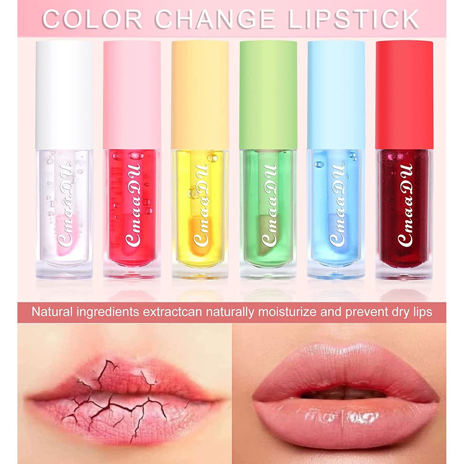 Haiaveng Lipgloss-Set 6 Stück Lip Gloss Obst Geschmack Feuchtigkeitsspendende Lippenstifte, Lipgloss-Set,Lippenbalsam Temperatur Farbwechsel Lippenstift