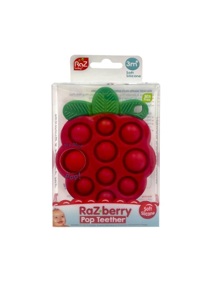 RaZbaby Pop It Himbeere: Silikon Beißring & Kinderspielzeug ab 3 Monaten in Rot günstig kaufen onesize