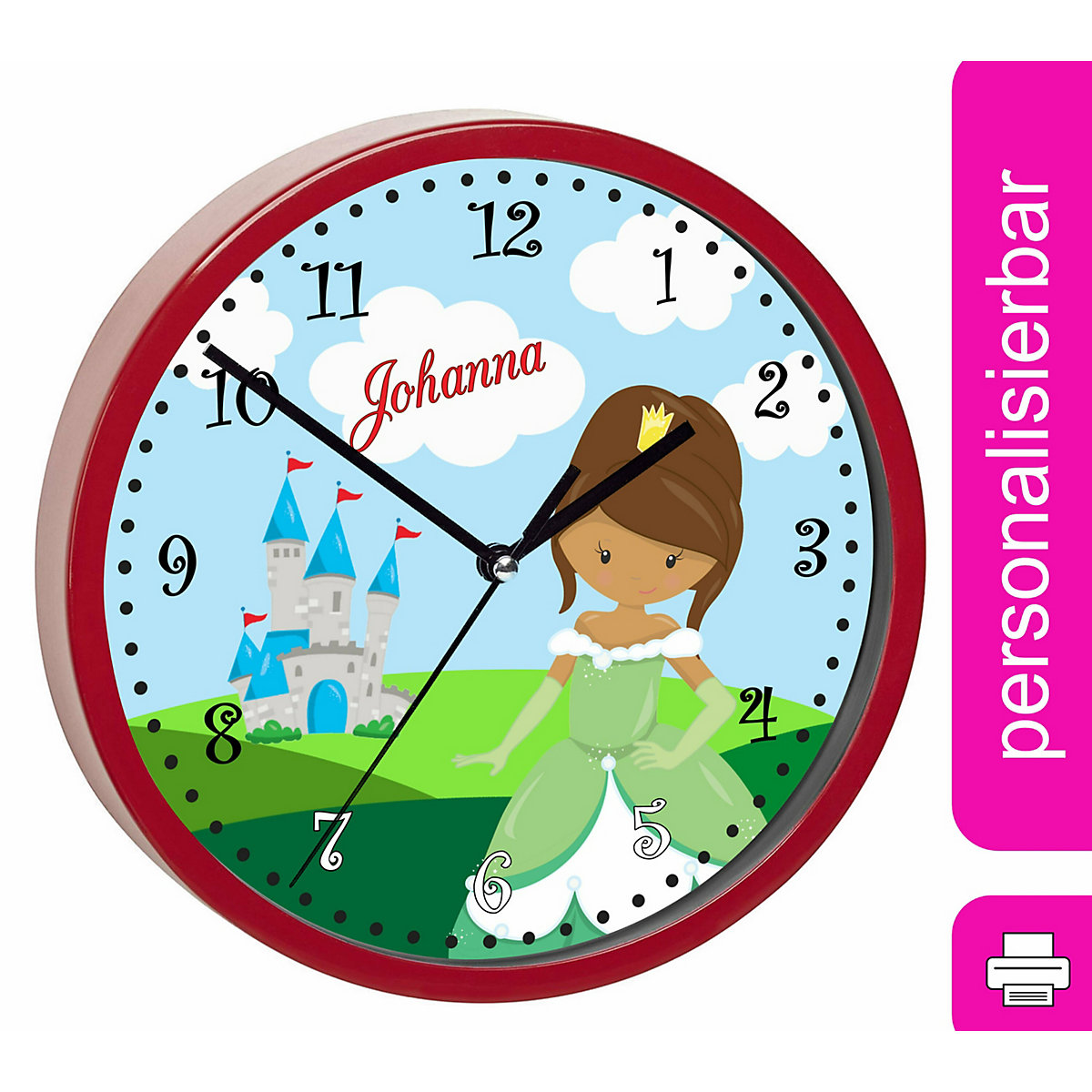 Kinder Wanduhr personalisiert mit Name Prinzessin