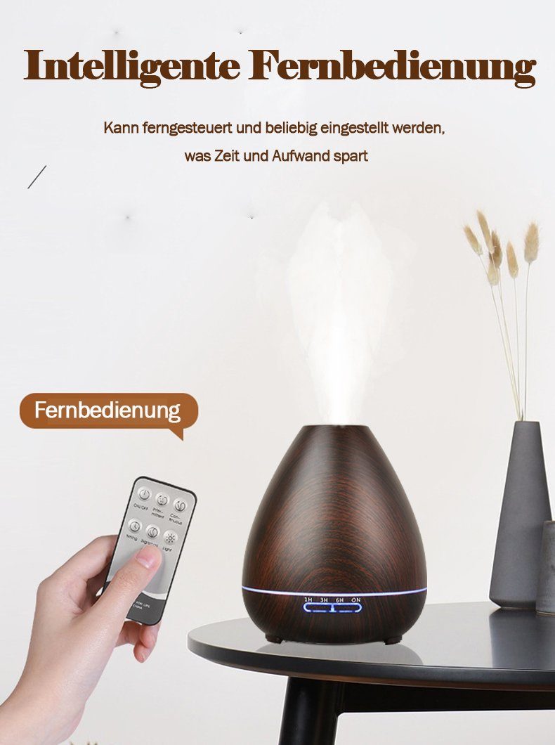 KUGI Luftbefeuchter Aroma Diffuser für Duftöle LED-Licht Humidifier Raumbefeuchter 400ml, elektrische Duftlampe Holzdesign Aromatherapie Stille Luftbefeuchtung