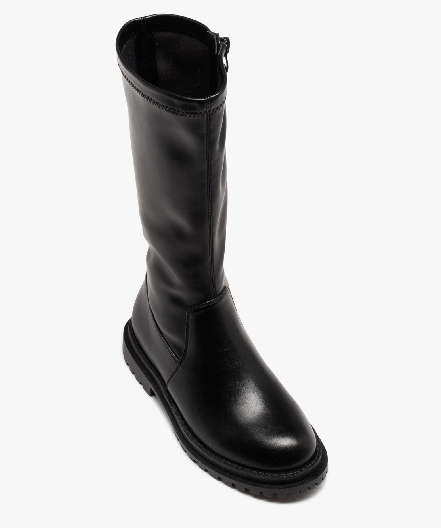 Boots fille montantes dessus uni à semelle crantée et à zip noir | GEMO