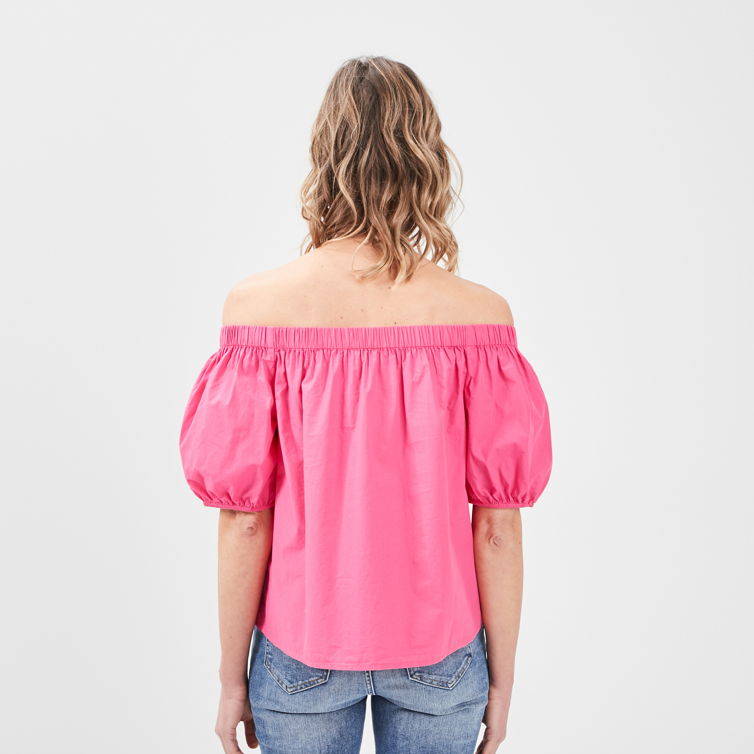 Blouse col bardot manches 3 4 rose fushia femme | La Halle