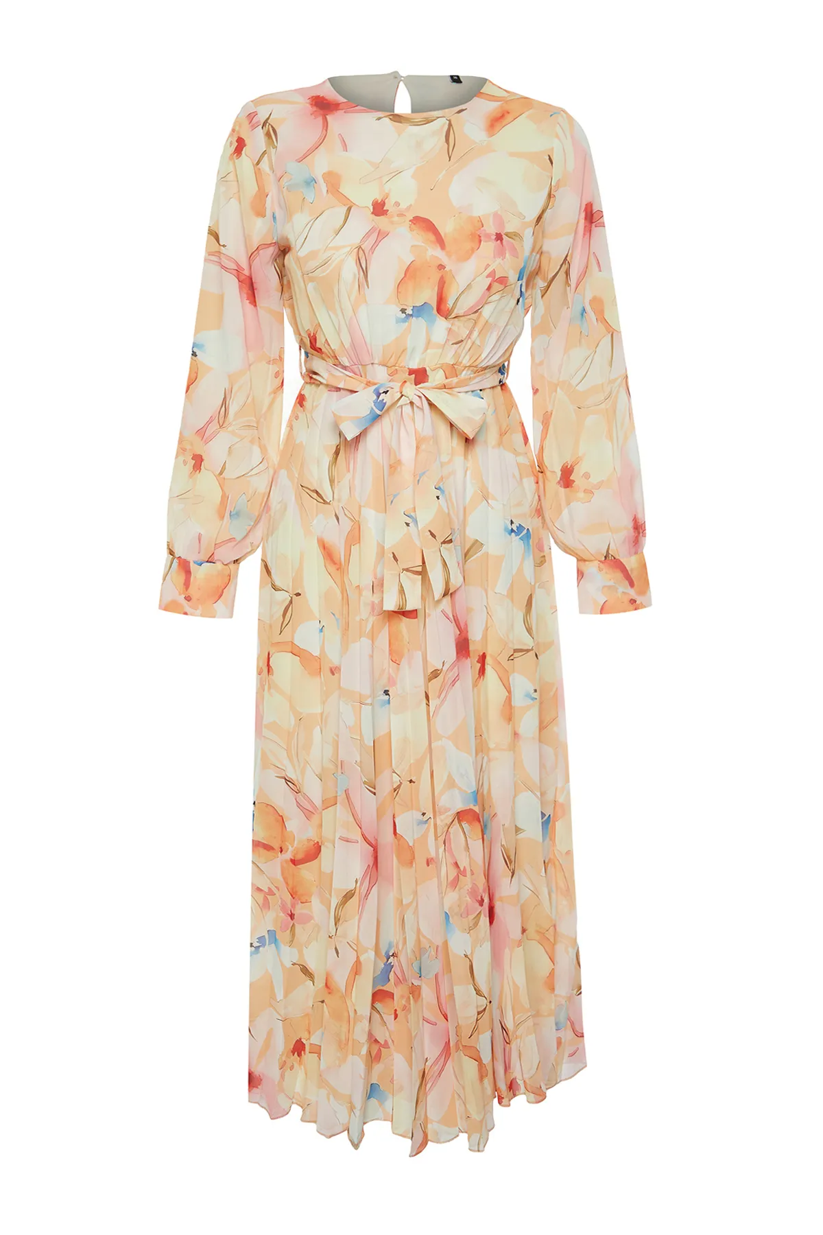 Trendyol Modest  Kleid aus gewebtem Chiffon mit mehrfarbiger Blumenschärpe, gefüttert und plissiert TCTSS24EB00151