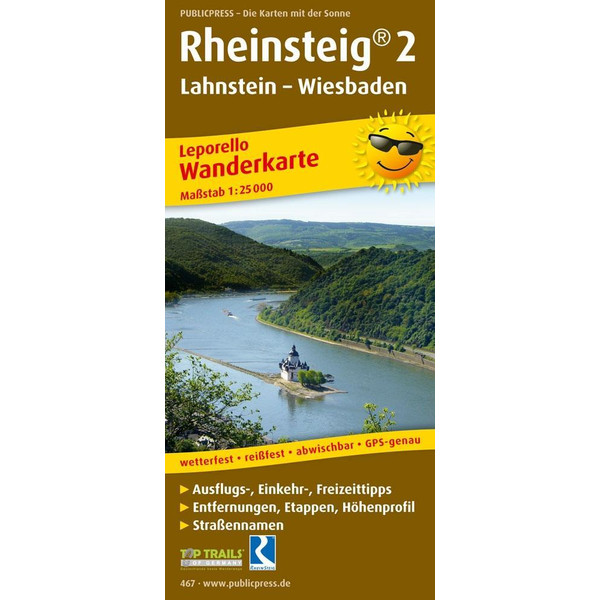 Wanderkarte Rheinsteig 02. Lahnstein - Wiesbaden 1 : 25 000 - Wanderkarte