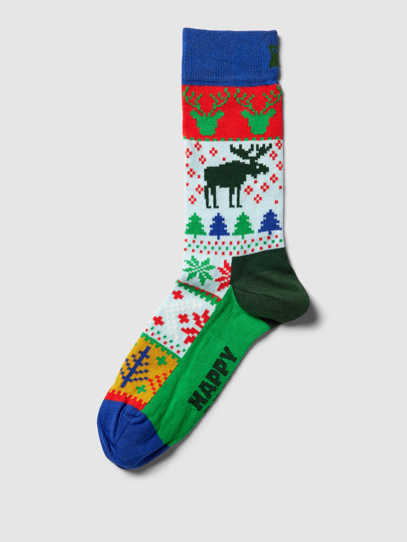 Socken mit Allover-Muster Modell 'Fair Isle' in grün