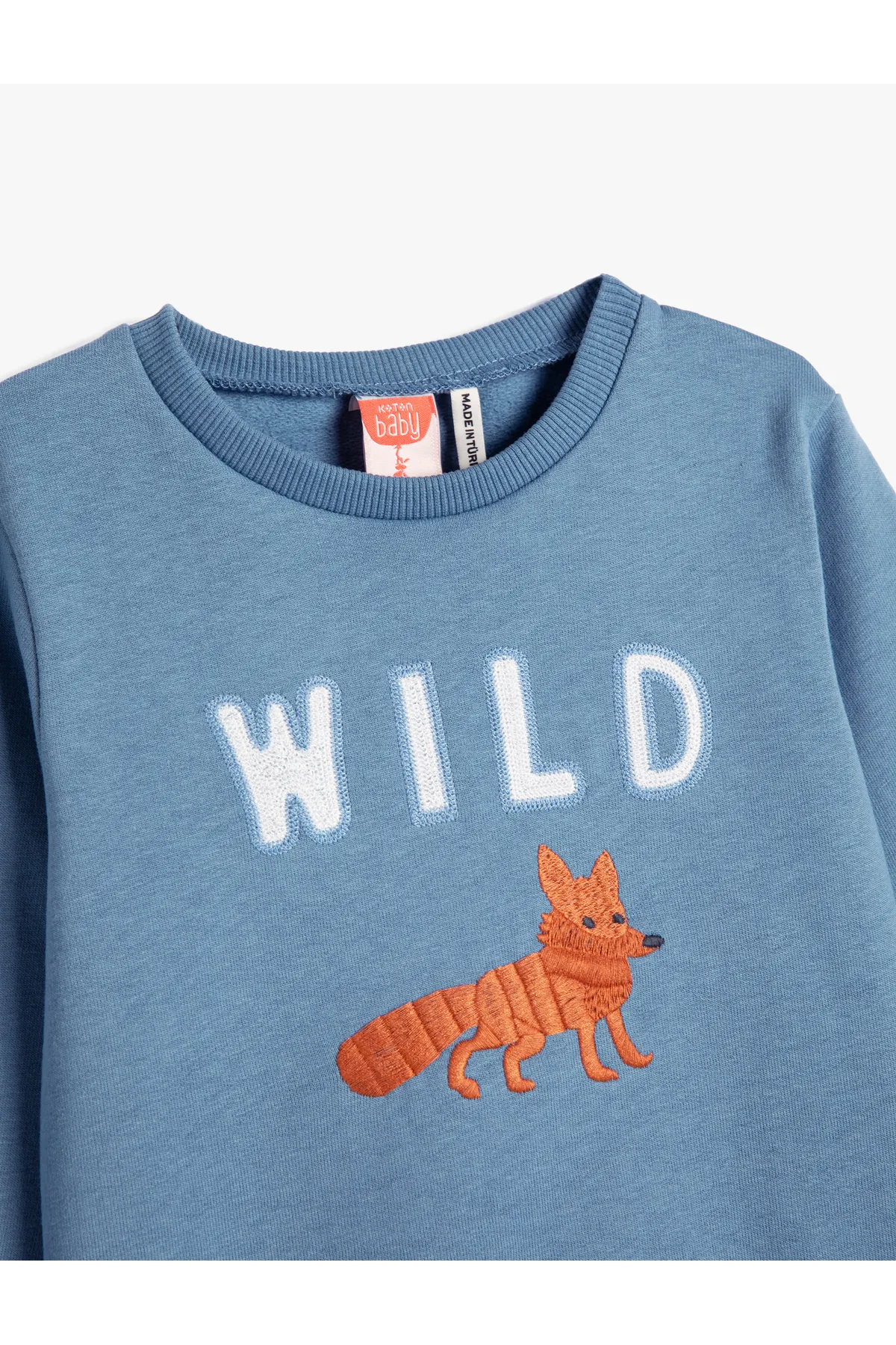 Koton  Sweatshirt mit Fox-Stickerei, langärmlig, Rundhalsausschnitt, Baumwolle