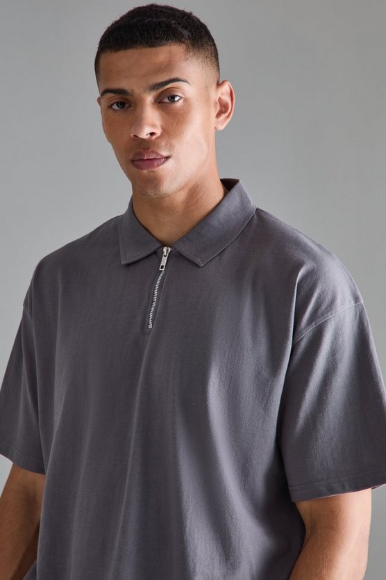 Oversize Poloshirt mit Reißverschluss