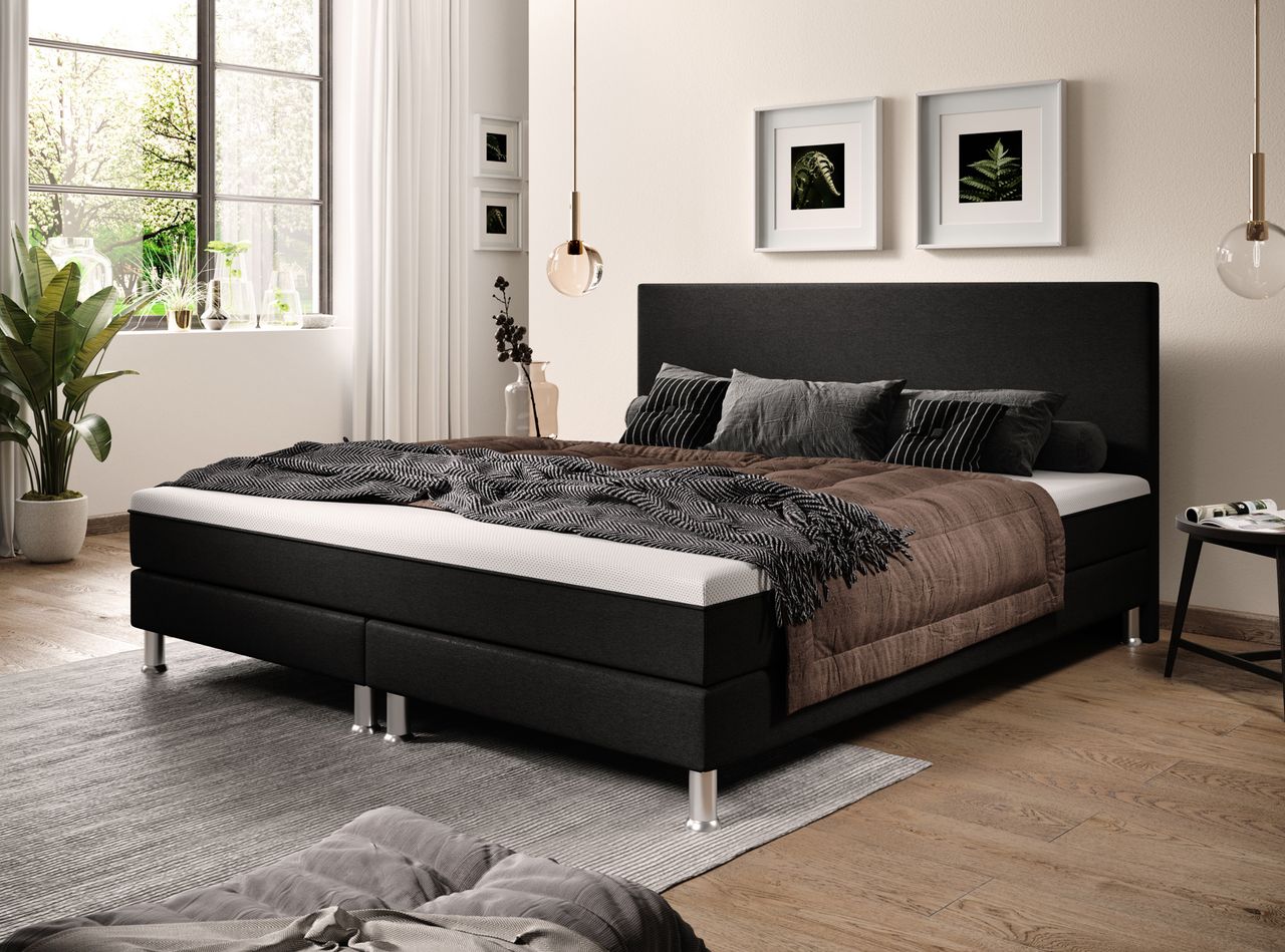 IHG Boxspringbett Sunny Plus 180x200 Webstoff Schwarz