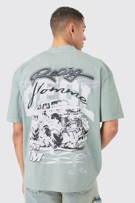 Oversize Official Racing T-Shirt mit Acid-Waschung
