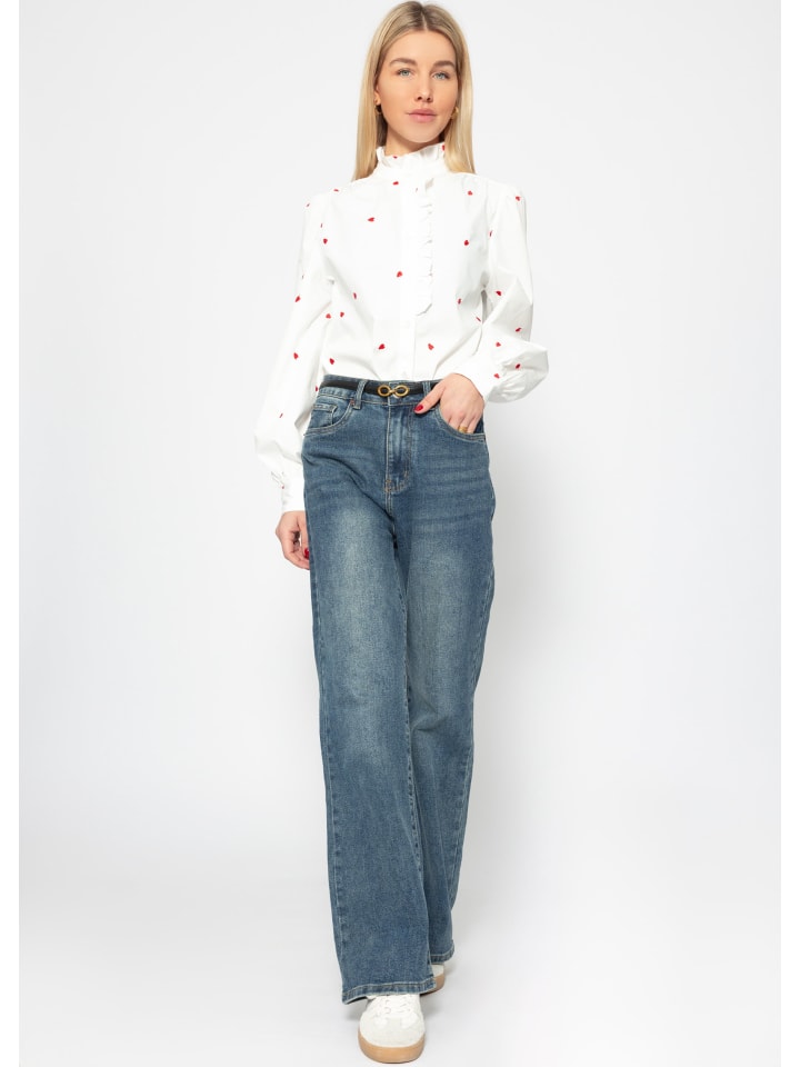 SASSYCLASSY Baumwoll Bluse mit Rüschen in Offwhite günstig kaufen