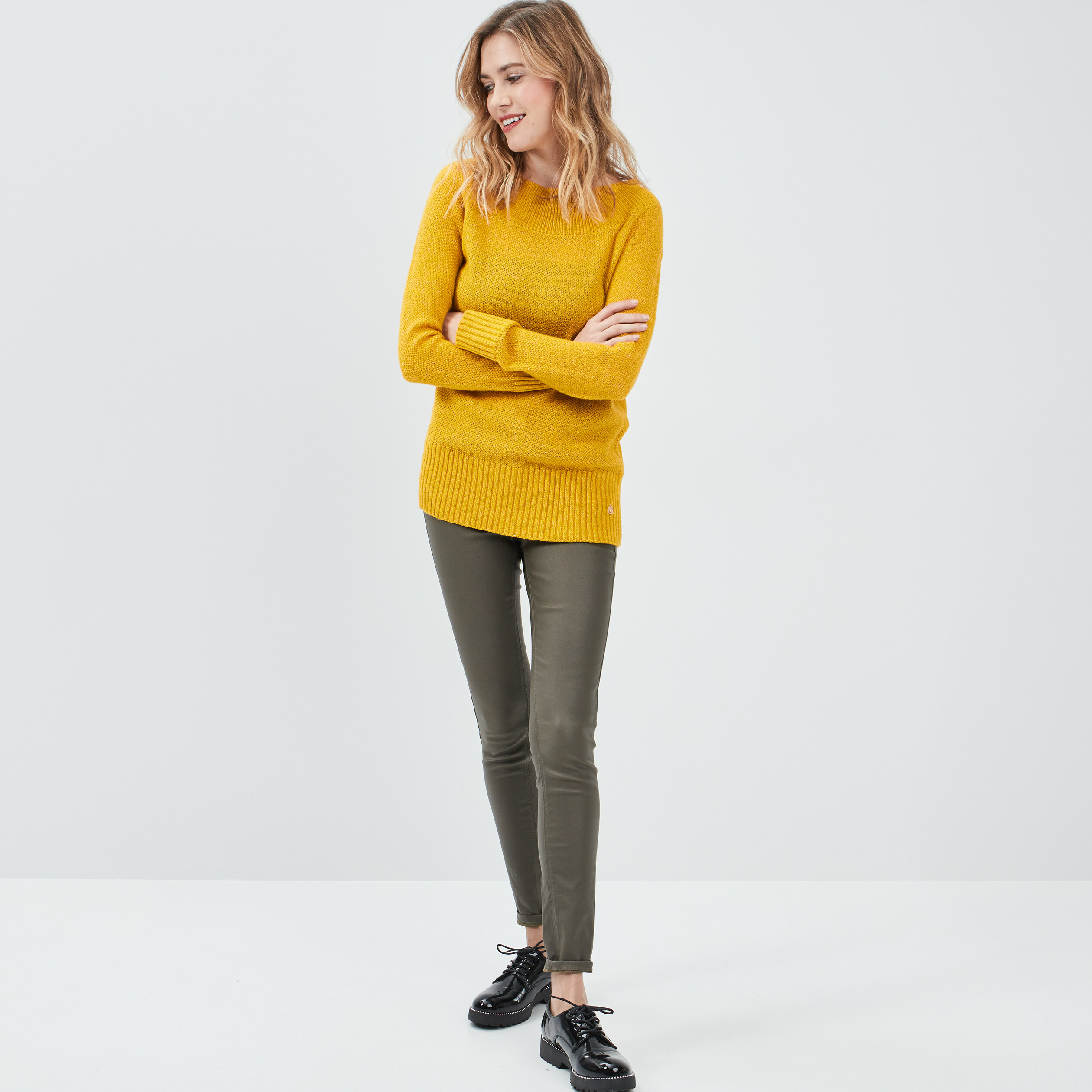Pantalon enduit skinny push up vert kaki femme | La Halle