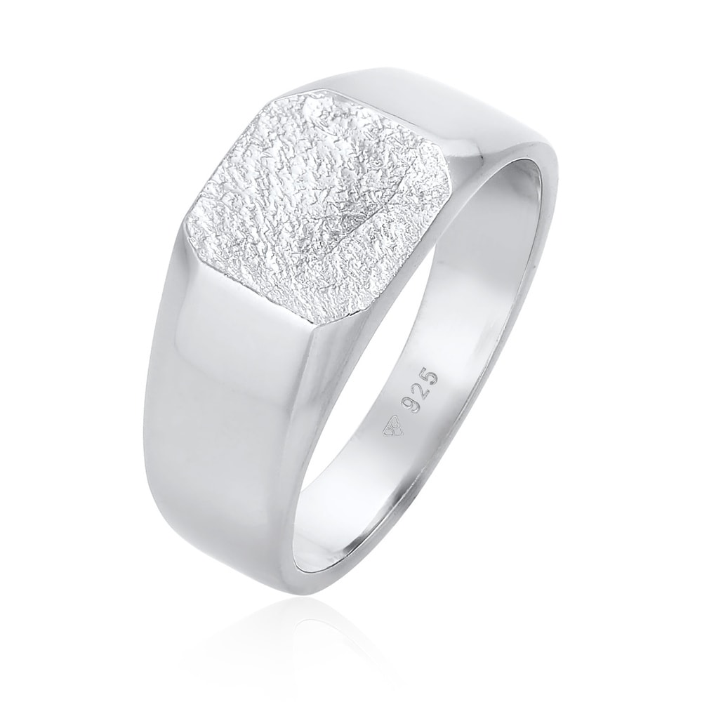 KUZZOI KUZZOI Bague Hommes sceau carré basique texture noire en argent sterling 925 Bague