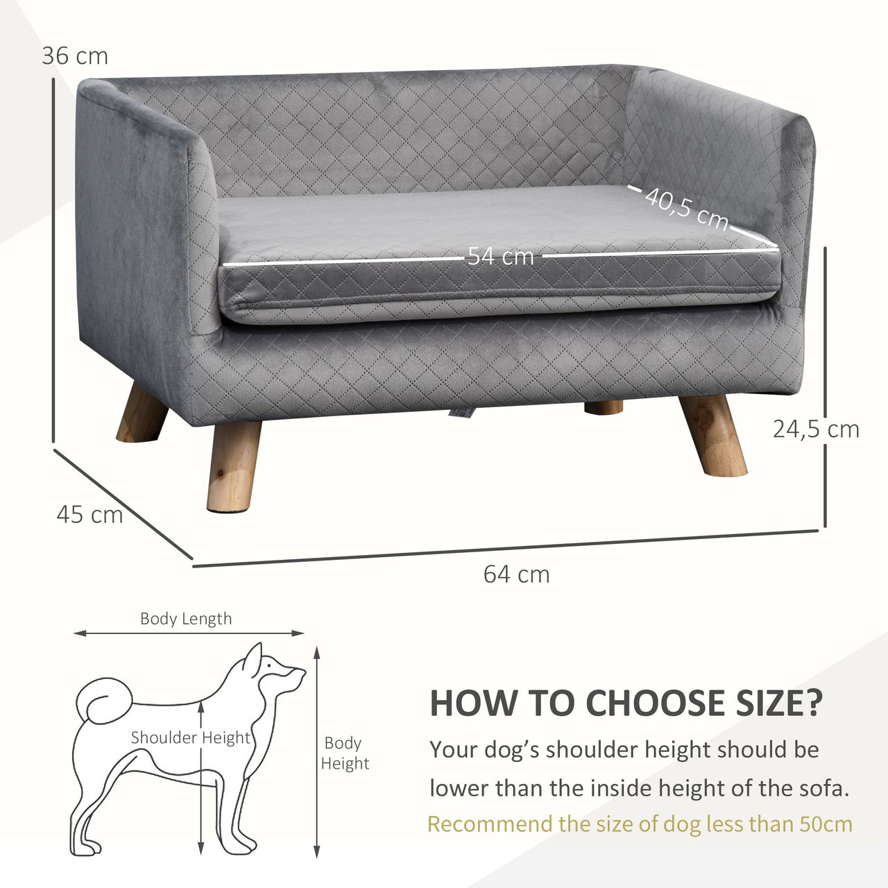 PawHut Hundesofa mit Holzbeinen Hundebett für kleine Hunde bis zu 8 kg Grau