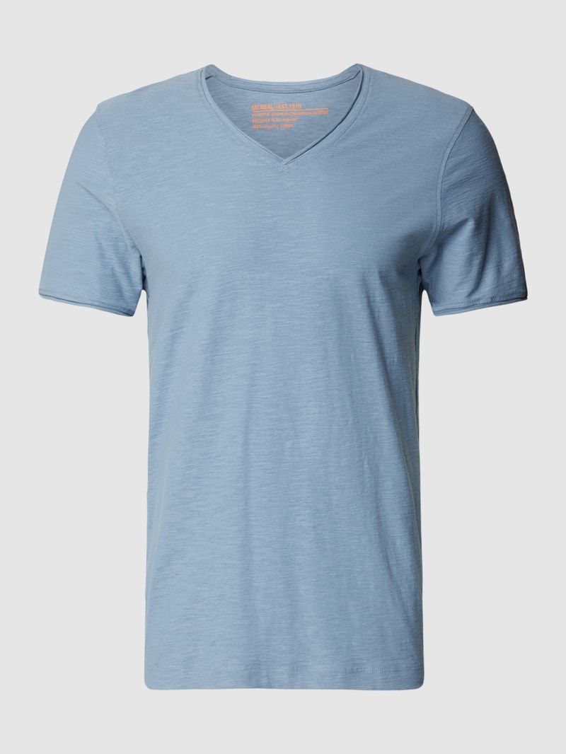 Regular Fit T-Shirt aus Baumwolle mit V-Ausschnitt in rauchblau