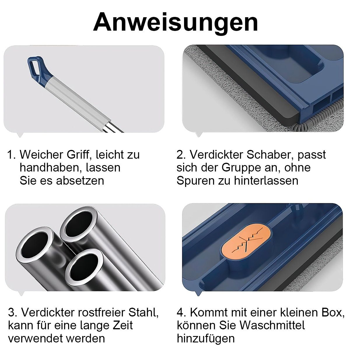 Welikera Wischmopp Wischmopp,42cm großer Wischplatte,Bodenwischer,6 Teile Faserbaumwolle