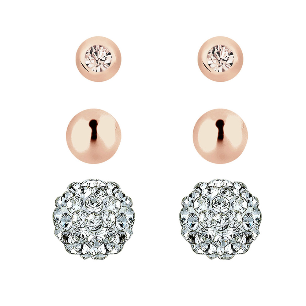 Elli Elli Boucles d'Oreilles 3er Set Kristalle rosé vergoldet Boucles d'oreilles