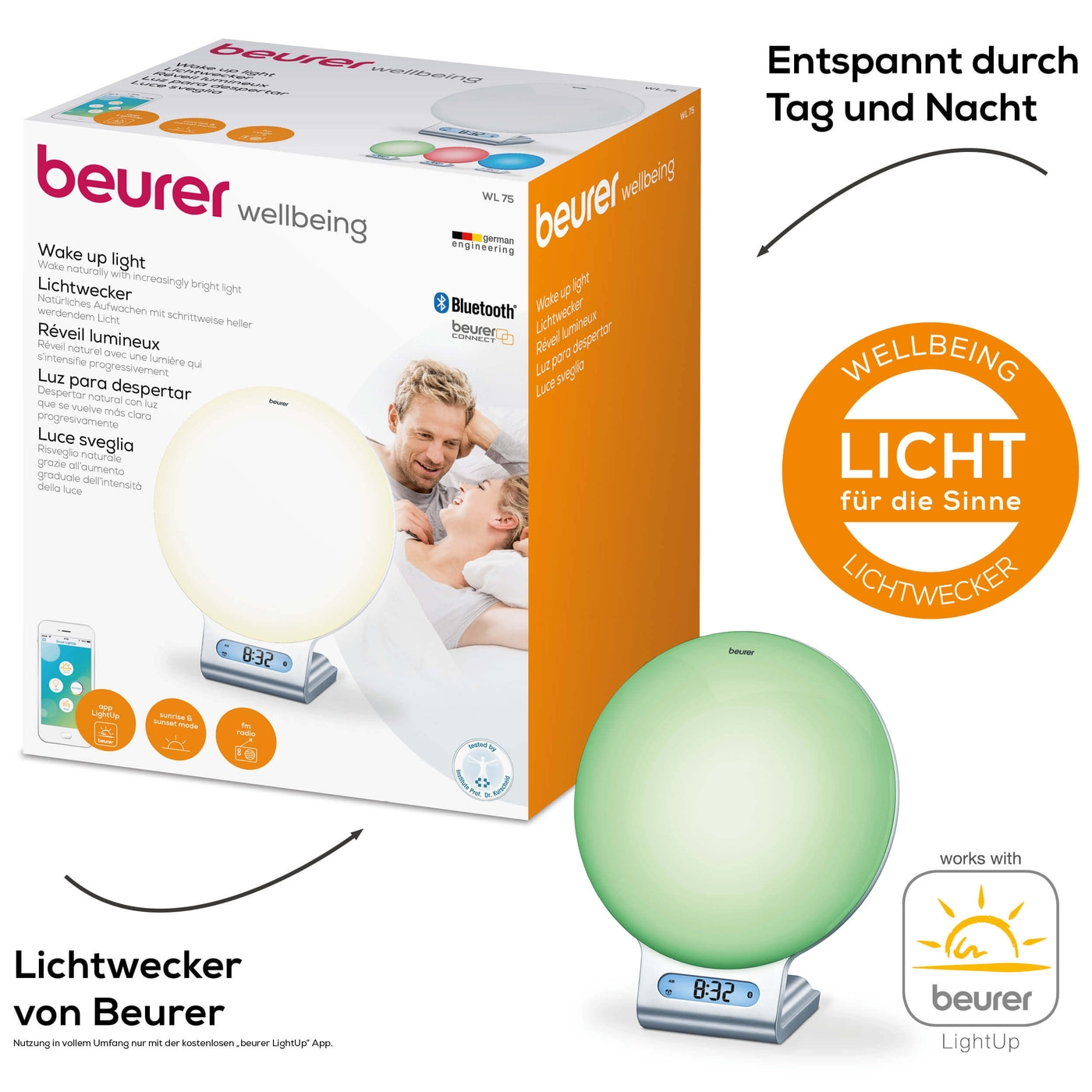 Beurer Lichtwecker WL 75-Sonnenlicht Lichtwecker für natürliches Einschlafen & Aufwachen mit App-Anbindung